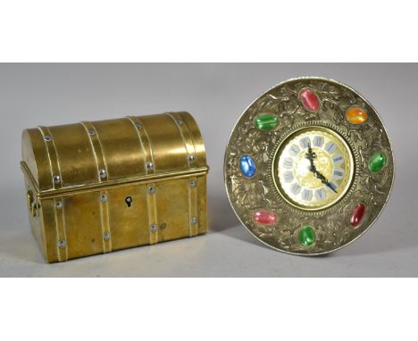 A Novelty Brass Box in the Form of a Dome Topped Chest with Two Carrying Handles, Together with a Vintage Brass Easel Mantle 
