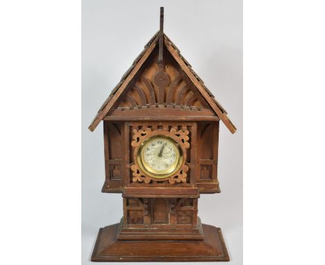 A Carved Wooden Gingerbread Clock of Architectural Form, 34cm High 