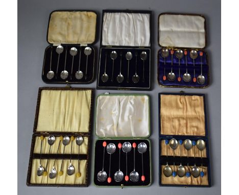 Six Cased Sets of Various Vintage Coffee Spoons 