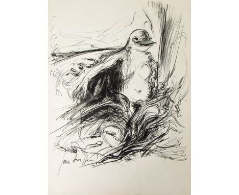 Jan BURSSENS (1925-2002)Trunk man.Drawing, signed.Bird man.Tekening, getekend.37 x 27 cm Benefietveiling ten voordele van het