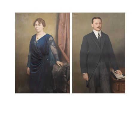 Frans DE BEUL (1849-1919)Oil on canvas (2) Men's portrait and Women's portrait, signed.Olie op doek (2) Herenportret en Dames