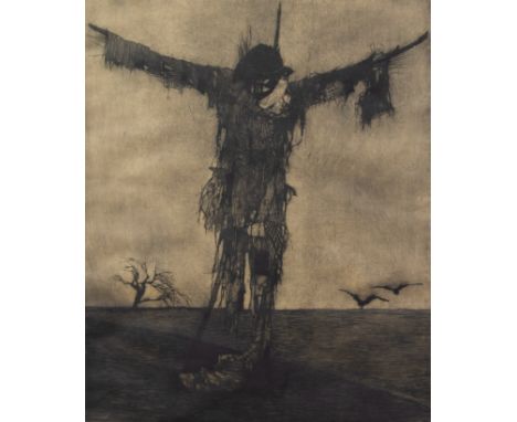 Jules FONTEYNE (1878-1964)Etching The Scarecrow, signed.Ets De vogelverschrikker, getekend.53.5 x 43 cm
