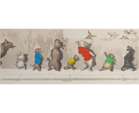 Arthur Boris KLEIN (1893-1985)Etching Dog cartoons from the Dirty Dogs of Paris series, signed.Ets Hond cartoons uit de serie