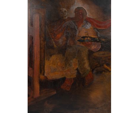 Dees DE BRUYNE (1940-1998)Oil on hardboard Self-portrait, drawn.Olie op hardboard Zelfportret, getekend.122 x 91 cm
