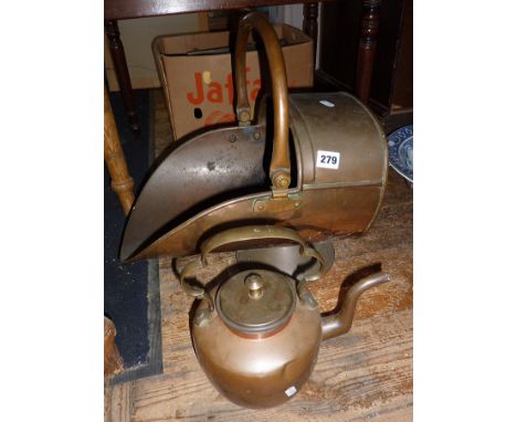 19th c copper coal helmet and similar kettle