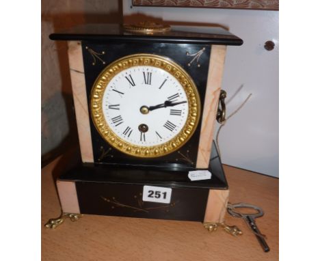 Victorian slate and marble mantle clock