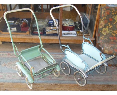 Two vintage 1950's children's painted tubular doll push chairs