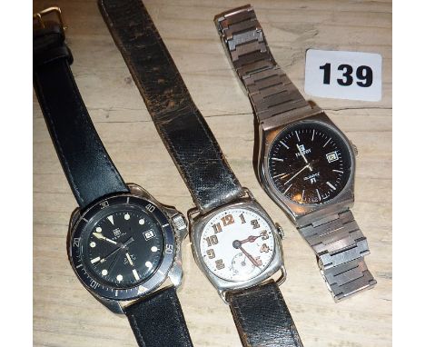 Vintage wrist watches - a Tissot (working), a Zenith Sub-Sea, and another with enamelled dial, c. WW1