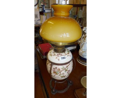 Arts &amp; Crafts style Hinks &amp; Sons banquet oil lamp with painted body A/F