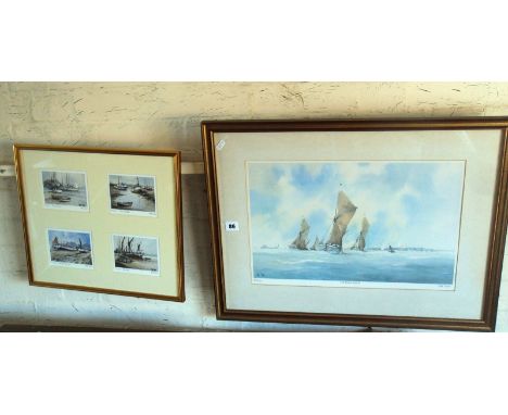 Peter TOMS (XX) colour print 105/750 titled "The Barge Match" and four small similar prints in one mount