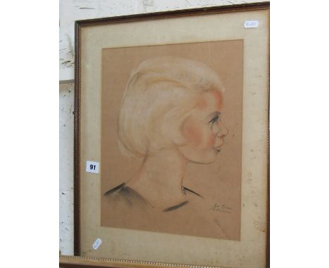 Pencil portrait with highlights of a young girl inscribed "Art Corner Disneyland", and signed Gloria Spangler, c 1950's/60's
