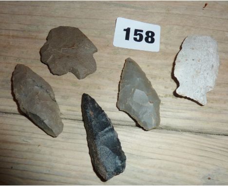 Tribal Art: five Native American arrow heads from the Greene County area, USA