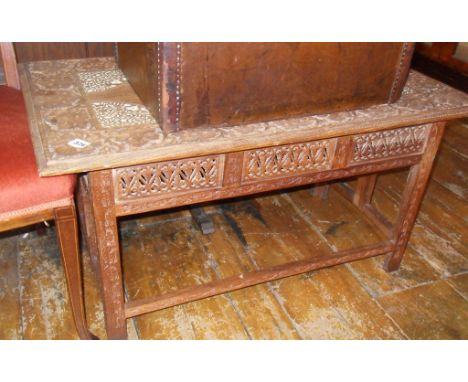 Vintage Indian carved and inlaid side or coffee table