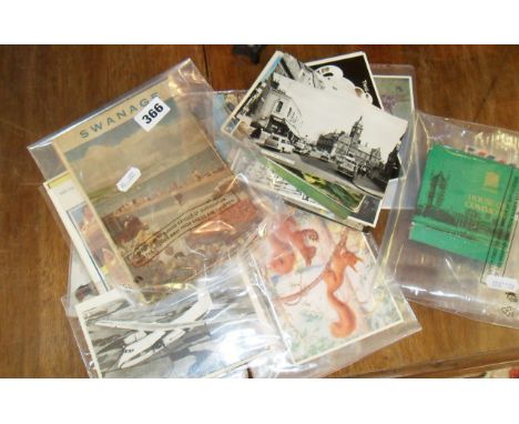 Assorted postcards, 1950's Swanage guide book etc, and a House of Commons cigarette packet!