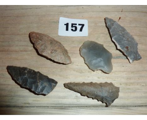 Tribal Art: five Native American arrow heads from the Greene County area, USA