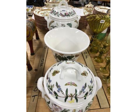 TWO PORTMEIRION BOTANIC GARDEN TUREENS AND COVERS TOGETHER WITH A PLANTER