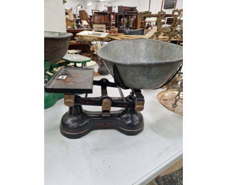 A HERBERT AND SONS BLACK PAINTED SET OF SCALES TO WEIGH UP TO 28LBS