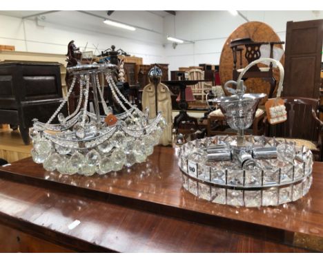 TWO GOOD QUALITY CHROME AND GLASS CEILING LIGHT FITTINGS