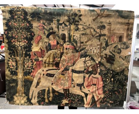 A LARGE ANTIQUE TAPESTRY STYLE PANEL