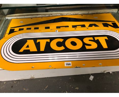 TIMESPAN AND ATCOST YELLOW GROUND ENAMEL SIGNS
