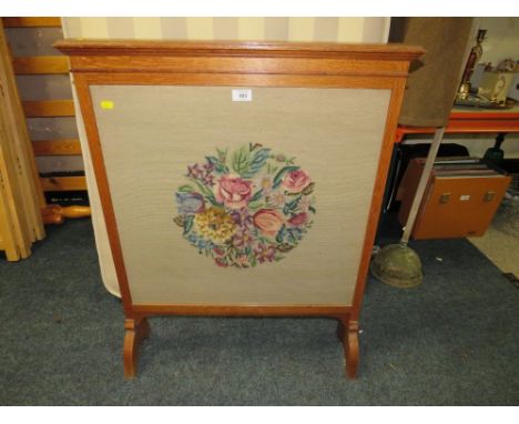 AN OAK GLAZED TAPESTRY FIRESCREEN W - 69 CM 