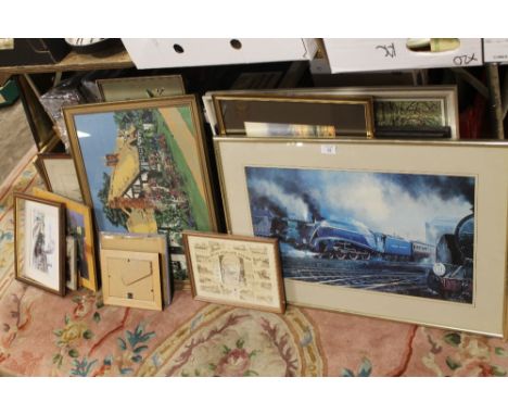 A QUANTITY OF PICTURES AND PRINTS TO INC STEAM RAILWAY EXAMPLES ETC