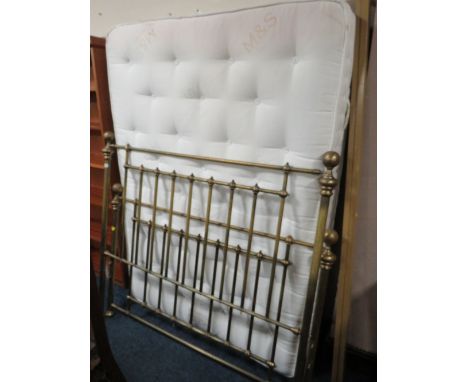 A VICTORIAN STYLE BRASS EFFECT DOUBLE BED FRAME WITH M&amp;S MATTRESS