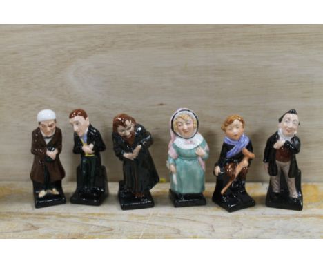 A COLLECTION OF SIX ROYAL DOULTON DICKENS CHARACTER FIGURES TO INCLUDE PECKSNIFF, MRS BARDELL ETC