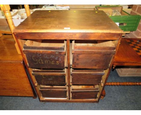 A VINTAGE OPEN FRONTED SIX DRAWER CABINET H-99 W-71 CM