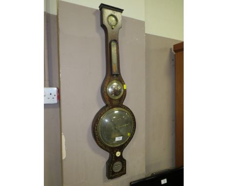 AN ANTIQUE ROSEWOOD MERCURY BAROMETER WITH PAINTED DECORATION
