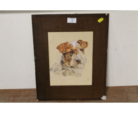 AN UNFRAMED WATERCOLOUR HEAD AND SHOULDER PORTRAIT OF A TERRIER, INITIALLED LOWER RIGHT F.K.R.
