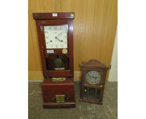 A VINTAGE NATIONAL TIME RECORDER CLOCK - A/F WITH AN OAK WALLCLOCK (2)