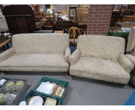 TWO VINTAGE STYLE UPHOLSTERED SETTEES