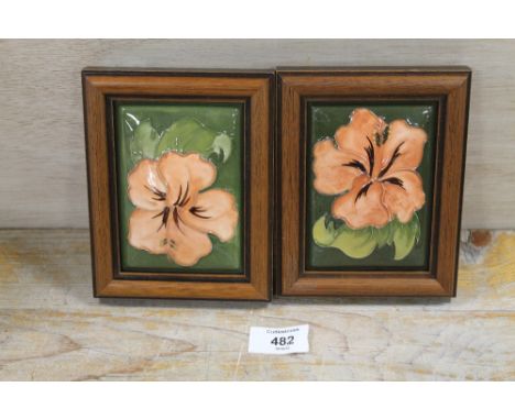 TWO FRAMED GREEN MOORCROFT HIBISCUS TRINKET LIDS