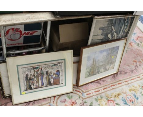 A SMALL QUANTITY OF FRAMED AND GLAZED PICTURES AND PRINTS TO INC A WATERCOLOUR
