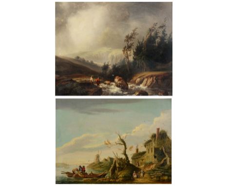T* WOOTON? (19TH CENTURY) A Dutch river landscape with fisher folk tending to their nets, signed, oil on panel, 25 x 35cm; an