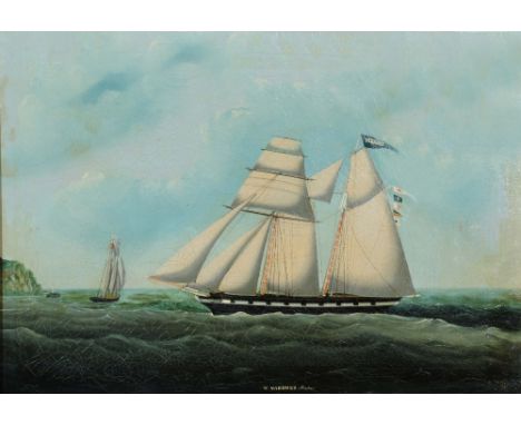 W* PIKE (19TH CENTURY) Portrait of a schooner at sea, the pennant inscribed 'Mersey', signed and dated 184..., also inscribed