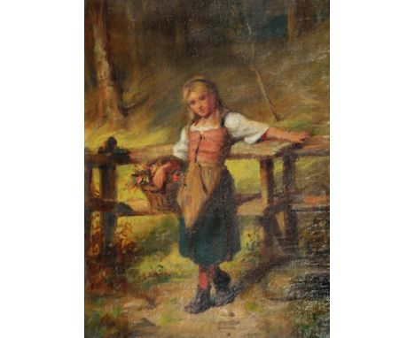ROBERT SANDERSON (EXH.1880-1903) A country girl, signed with monogram, oil on canvas laid onto panel, 19 x 14.5cm With Aitken
