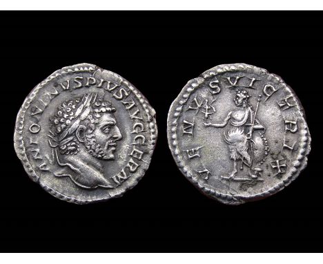 Caracalla Denarius. Rome, AD 216. Silver, 2.37g. 19.18 mm. Laureate bust right, ANTONINVS PIVS AVG GERM. R. VENVS VICTRIX, Ve