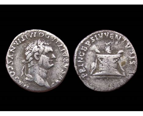 Domitian Denarius. Rome, AD 80. Silver, 2.73g. 17.44 mm. Laureate head right, CAESAR DIVI F DOMITIANVS COS VII. R. PRINCEPS I