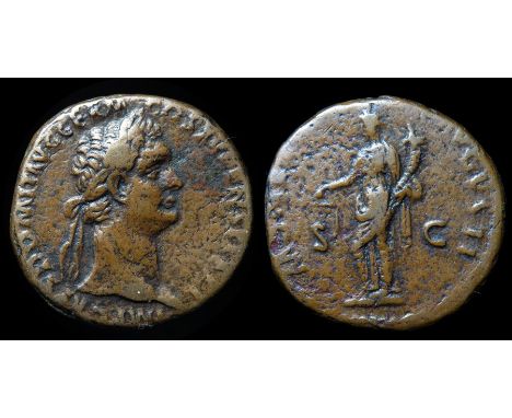 Domitian As  Rome, AD 90-1. Copper, 26mm, 12.71g. Laureat bust right, IMP CAES DOMIT AVG GERM COS XV CENS PER P P. R. MONETA 