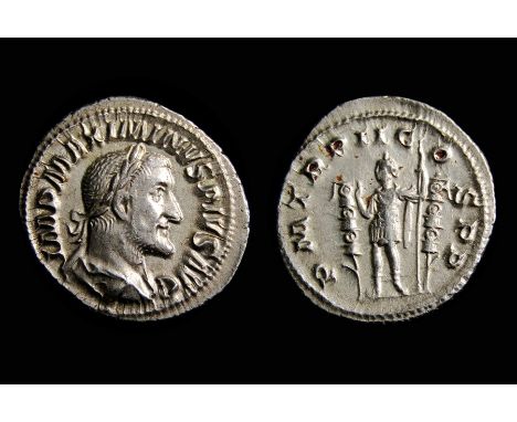 Maximinus I Denarius. Rome, AD 236. Silver, 3.23g. 20.28 mm. Laureate and draped bust right, IMP MAXIMINVS PIVS AVG. R. P M T