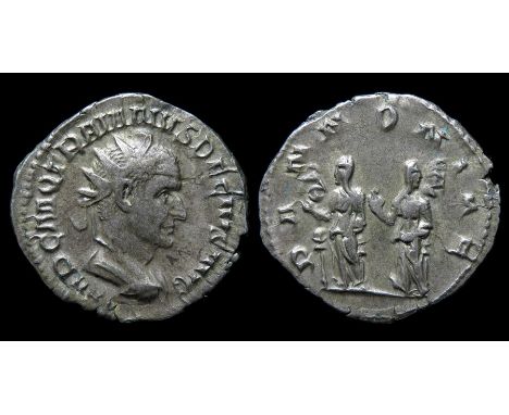 Trajan Decius Antoninianus.  Rome, AD 250-1. Silver, 22mm, 3.31g. Radiate bust right, IMP C M Q TRAIANVS DECIVS AVG. R. PANNO