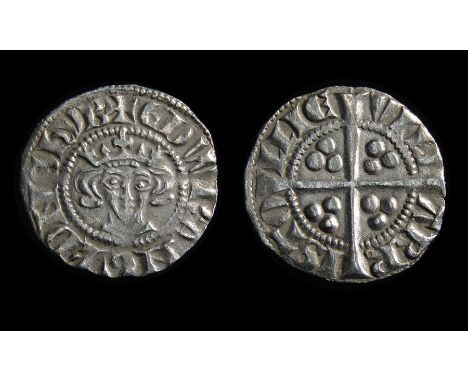 Edward I Penny. Silver, 1.37g. 18.57 mm. Crowned facing bust, +EDWR ANGL DNS HYB. R. Cross with pellets in each quarter, VILL