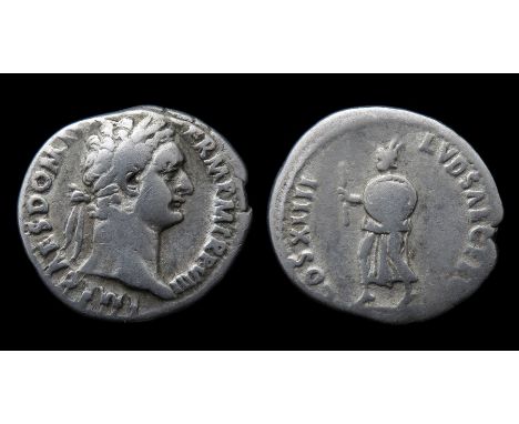 Domitian Denarius  Rome, AD 87. Silver, 19mm, 3.13g. Laureate bust right, IMP CAES DOMIT AVG GERM P M TR P VIII. R. COS XIIII