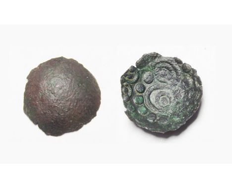 Corieltavi Lindsey Syphate Core Quarter Stater. Circa, 50 B.C. Copper-alloy, 0.42g. 14.15 mm. Almost blank with vestiges of d