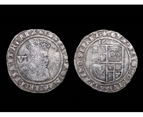 James I Sixpence. Second coinage, 1604-19. Silver, 2.92g. 26.19 mm. Crowned bust right, VI mark of value behind. IACOBVS D G 