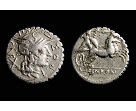 Republican Denarius. L. Licinius Crassus and Cn. Domitius Ahenobarbus with L. Cosconius, C. Malleolus, L. Pomponius. Circa, 1