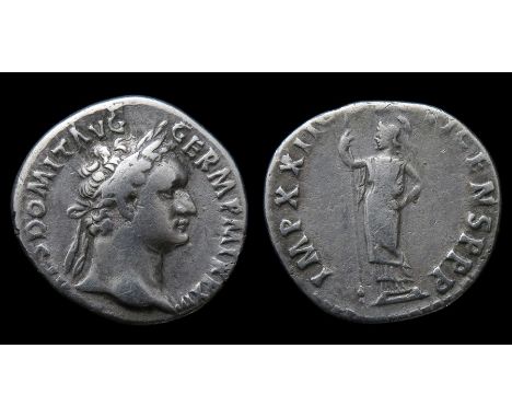 Domitian Denarius  Rome, AD 92-3. Silver, 18mm, 3.36g. Laureate bust right, IMP CAES DOMIT AVG GERM P M TR P XII. R. IMP XXII