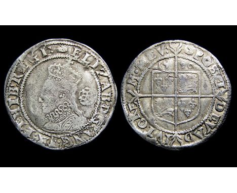 Elizabeth I Sixpence. Sixth Issue, 1582-1600. 2.59g. 26.82 mm. Crowned bust left, rose behind. Bust 6c. ELIZAB D G ANG FR ET 